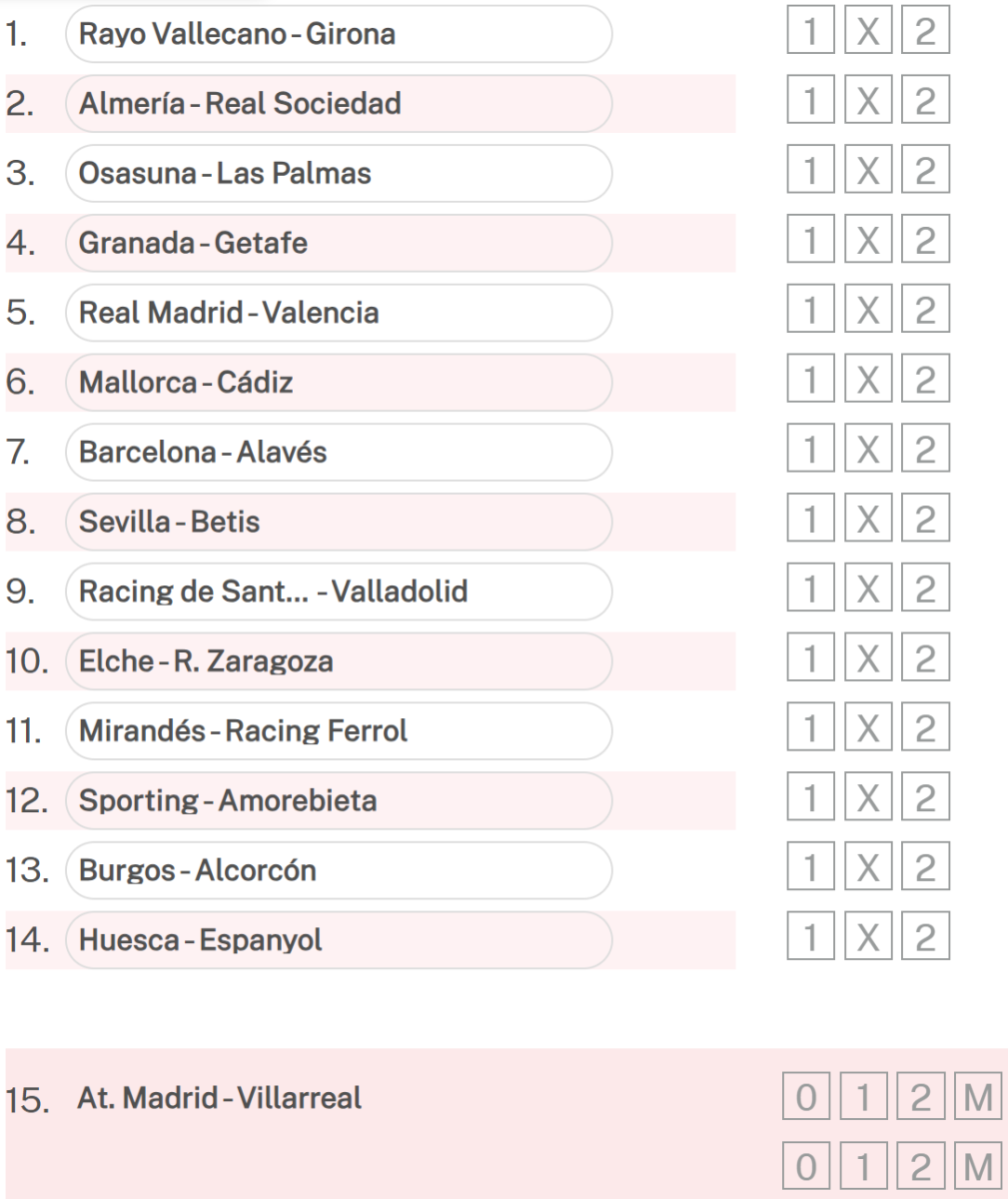 Partidos que entran en la quiniela