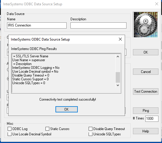 ODBC IRIS Driver Connection Test